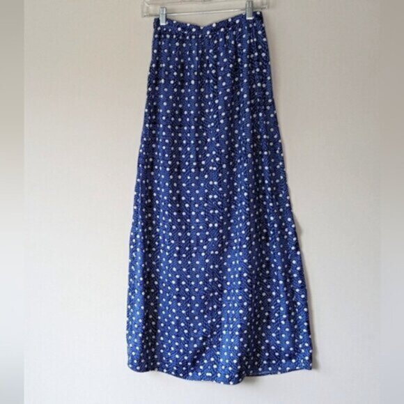 Dynamite blue and white polka dot maxi skirt with wrap slit - Picture 5 of 7